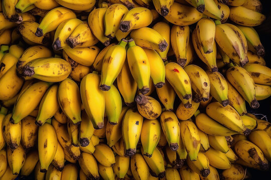 Fresh bananas background flat lay. Digitally generated ai image