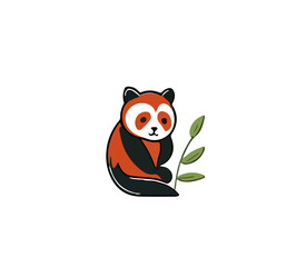 Flat vector illustration of red panda for logos, icons or print
