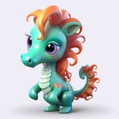 fantasy hippocampus, cute 3d cartoon hippocampus isolated on flat background, Generative AI	

