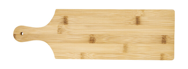 Wooden cutting board isolated on white, top view