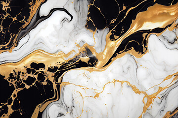 Luxury black and gold Marble texture background. Liquid. Generative AI