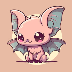 Cute Little Cartoon kawaii anime bat. Flat  Vector Illustration for ChildrenCute Little Cartoon kawaii anime bat. Flat  Vector Illustration for Children
