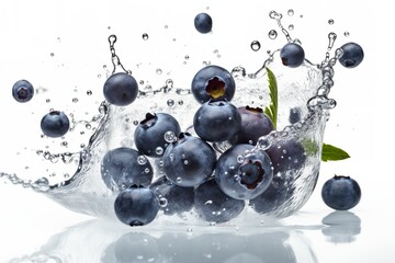 blueberries, water, splash, ice, fruit, healthy, refreshing, summer, beverage, drink, cold