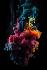 Explosion of Colorful Ink, Black Background. Generative AI