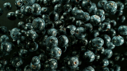 Falling blueberry, isolated on black background