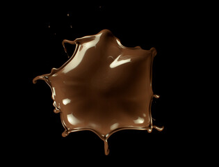 Chocolate splash in round shape, isolated on black background