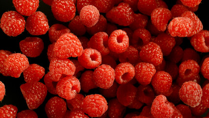 Falling raspberry, isolated on black background