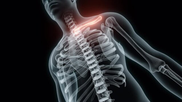 3D Rendering of a Medical Animation of the Collarbone. X-ray of the Collarbone.