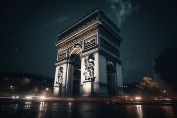 Iconic Paris landmark, Arc de Triomphe. Generative AI - obrazy, fototapety, plakaty