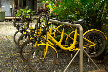 Fototapeta na wymiar Closeup bicycle parked