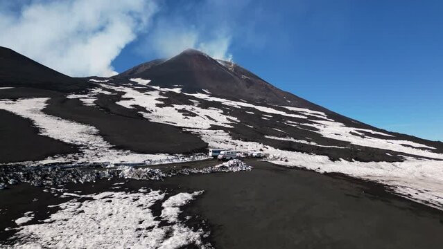 Volcano Etna eruption Aerial 4K drone View of the inside South Eastern Crater of Mount In Sicily, Italy