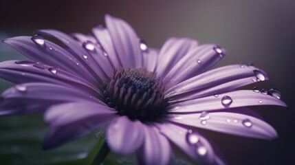 close up of violet flower with drops of water. Generative AI