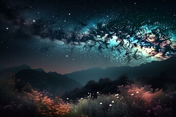Obraz na płótnie Canvas Colorful cosmos with nebula and stars beyond Milky Way. Generative AI