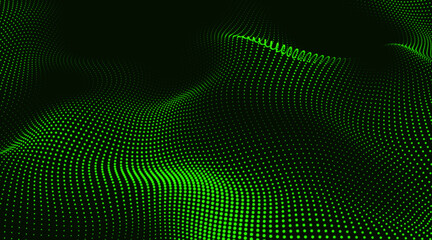 Green color background animation cyber or technology background. Abstract Trapcode Form digital particle wave. Animation cyber or technology background.