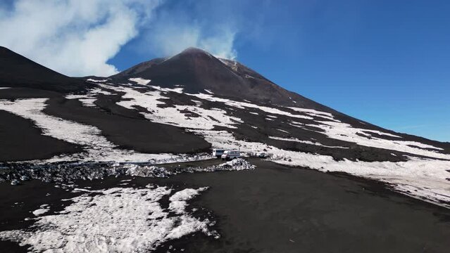 Volcano Etna eruption Aerial 4K drone View of the inside South Eastern Crater of Mount In Sicily, Italy