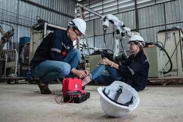 Engineers has an accident while working in a industrial manufacturing robot arms factory.