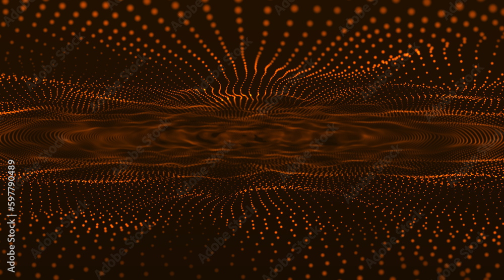 Poster futuristic science infographic. vector illustration. trapcode form glowing dots background. red dots