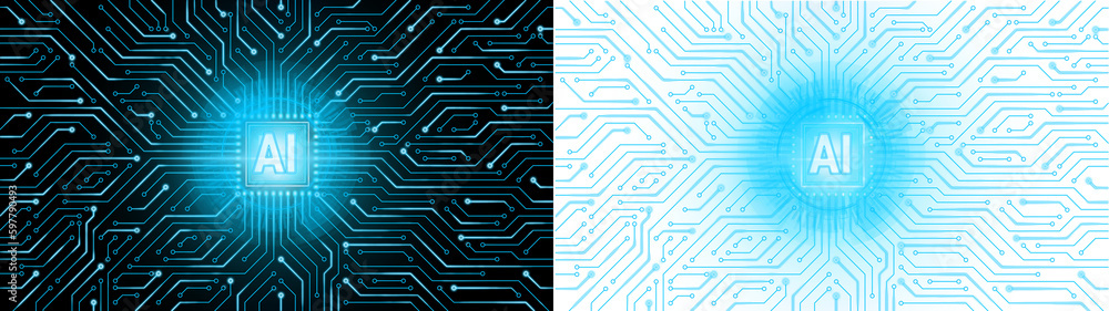 Poster artificial intelligence (ai) and machine learning concept. abstract technology background. cpu proce