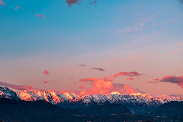 Winter colorful sunset in the countryside of Friuli-Venezia Giulia, Italy