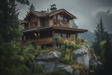 Unique mountain dwelling with natural surroundings. Generative AI