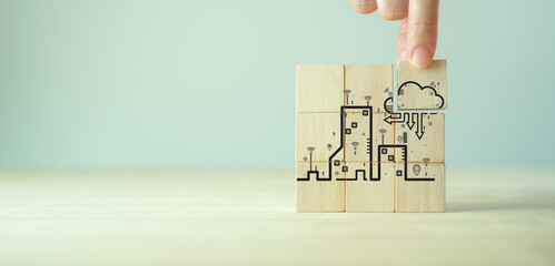 Smart city concept. Utilizing digital infrastructure to create efficient and sustainable solutions for transportation, energy, waste management, communication, other servicee by using data analytics.