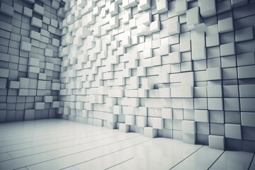 Futuristic 3D white block wall with polished tile-like wallpaper. 3D rendering. Generative AI