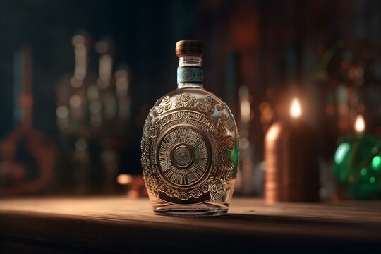 Illustrated image of a tequila bottle. Generative AI
