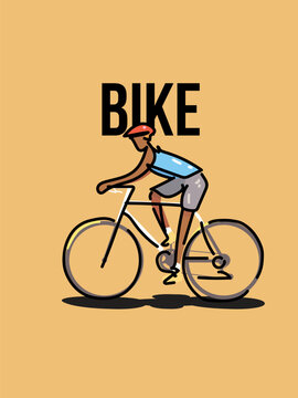 A man performing to ride a bicycle. Vector illustration of trendy doodle art and abstract cartoon character