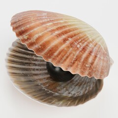 Realistic 3D Render of Black Pearl in Clam