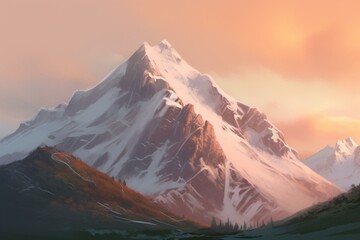 Naklejka na ściany i meble A simple digital painting of a mountain landscape with subtle pastel tones. Generative AI