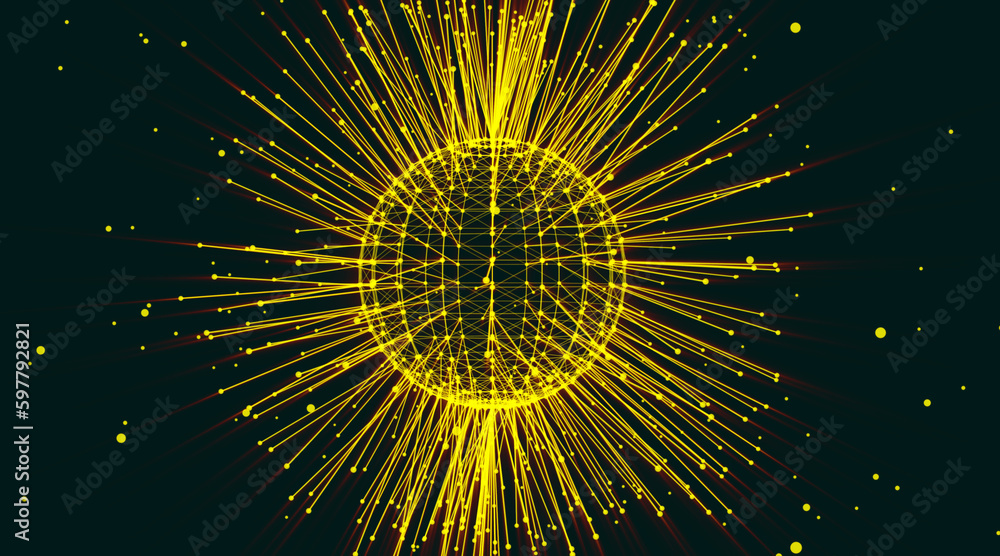 Poster big data. plexus effec. sphere of connected nodes. cluster net. abstract network connection backgrou