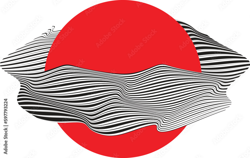 Aufkleber abstract cloud and sun. flow lines background . fluid wavy shape .striped linear pattern . music sou