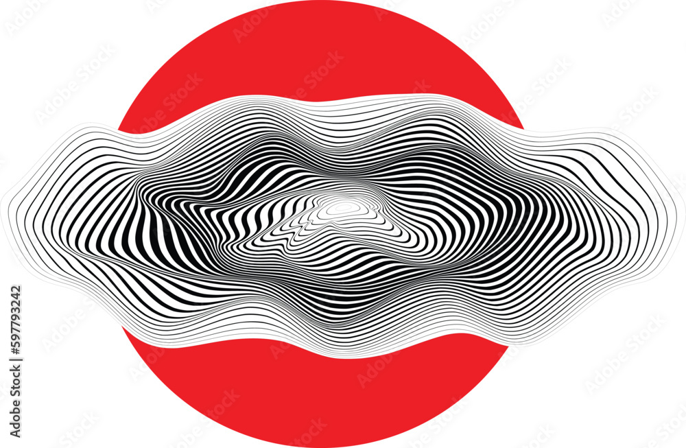 Poster abstract cloud and sun. flow lines background . fluid wavy shape .striped linear pattern . music sou
