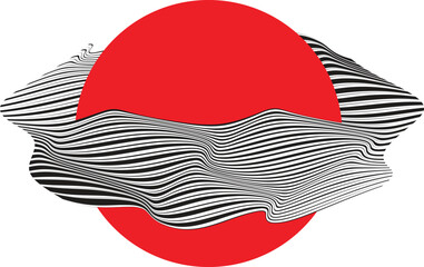 Abstract cloud and sun. Flow lines background . Fluid wavy shape .Striped linear pattern . Music sound wave . Vector illustration