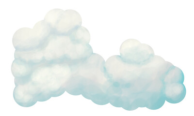 Illustration of a White fluffy cartoon cloud with blue shadow.