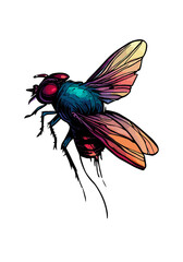 Colored vector  inked style house fly wall art