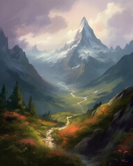 mountains in the morning, Generative AI, Generative, AI