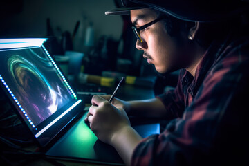 Digital artist using a graphics tablet. Generative AI