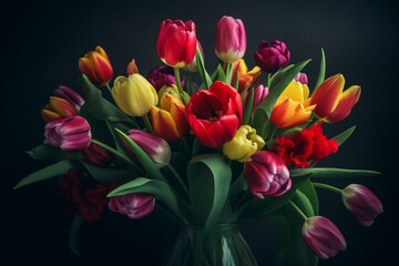 Vibrant spring tulips in a stunning bouquet. Generative AI