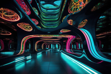 Futuristic architecture with neon lighting, Generative AI, Generative ,AI	