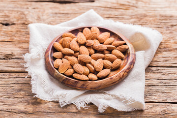 pile of natural almonds (Prunus dulcis) close-up image