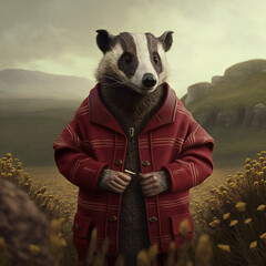 Wondrous Illustration Of A Racoon In A Red Jacket In Beautiful Nature Landscape - Generative A.I. Art