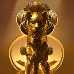photo of a unique and antique cultural lion sculpture in gold. Generative AI