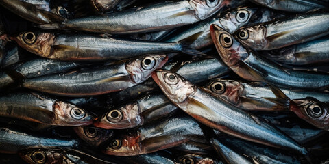 Obraz premium fresh and raw and healthy anchovies, top view, created with generative ai