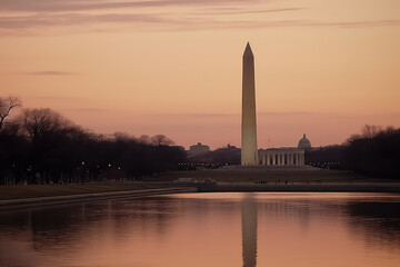 Fototapeta na wymiar Washington Monument with sunrise , Washington DC, USA. AI