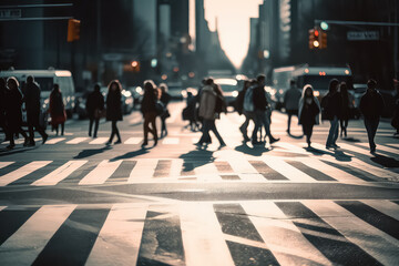 Obraz premium Crowd of anonymous people walking on busy New York City, AI