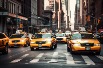 Fototapeta na wymiar Yellow Taxi in Manhattan, New York City in USA, AI