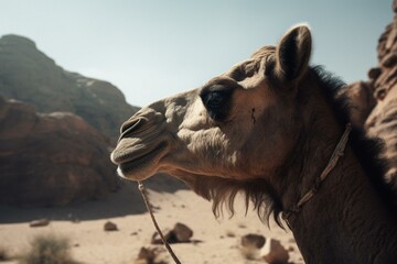 A free-roaming camel in Egypt's eastern desert near Wadi Meleiha and the Red Sea. Generative AI