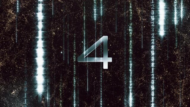 Five seconds Countdown Timer with abstract matrix animation abstract background.  Five to zero count down art effect counting timer abstract background.