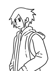 black and white of cute man cartoon for coloring